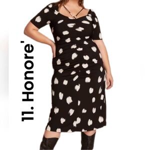 11 Honoré Midi Dress Painterly Dot Black And White Stretchy Plus Size NWT Sz 2
